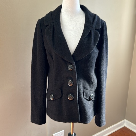Classiques Entier 100% Merino Wool Black Pea Coat Jacket Size L - Picture 2 of 9